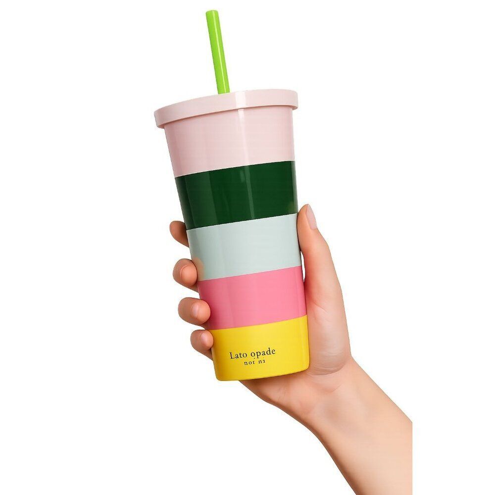 Kate Spade Cold Travel Tumbler Cup Mug Acrylic 20 Oz Color Block Beverage